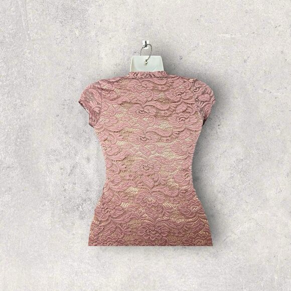 Joe & Elle Women's Small Pink Lace Cap Sleeve Mid Length Bodycon Dress - Picture 4 of 6
